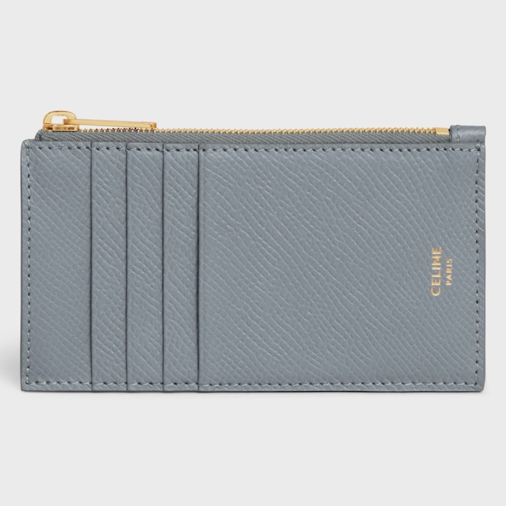 Celine ZIPPED COMPACT CARD HOLDER ESSENTIALS IN GRAINED CALFSKIN BLUE GR…